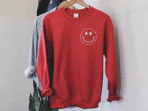 Lighting Bolt Smiley Face Aesthetic Preppy Sweatshirt  Trendy Crewneck Y2K Sweatshirt  VSCO Girl  Retro Smile Face Cute Sweatshirt