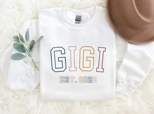 Gigi Est Sweatshirt, Personalized Gigi To Be Shirt, Established, Gift For New Grandma, Pregnancy Announcement, Custom Year Crewneck