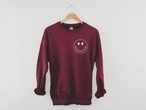 Lighting Bolt Smiley Face Aesthetic Preppy Sweatshirt  Trendy Crewneck Y2K Sweatshirt  VSCO Girl  Retro Smile Face Cute Sweatshirt