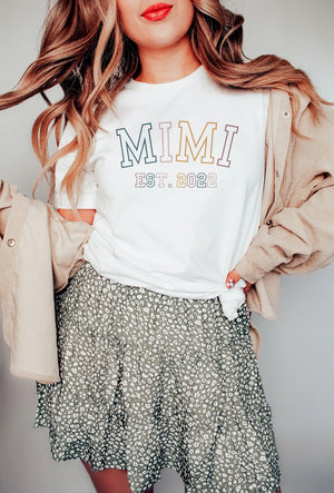 Retro Varsity Mimi Shirt, Mimi Est Shirt, Personalized Grandma Shirt, New Mimi To Be Gift