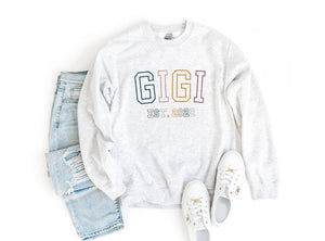 Gigi Est Sweatshirt, Personalized Gigi To Be Shirt, Established, Gift For New Grandma, Pregnancy Announcement, Custom Year Crewneck