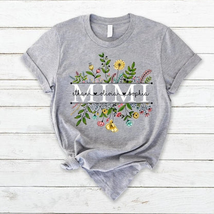 Personalized Wildflowers Mimi And Grandkids T-Shirt, Grandma Shirt Floral Version Custom Kidname, Mimi Shirt with grandkid,
