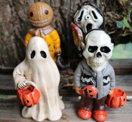 Mini Halloween Ghost Skeleton Pumpkin Miniature Gnome Figurines Resin Scary Statue Fairy Garden Decoration Ornaments Home Decor