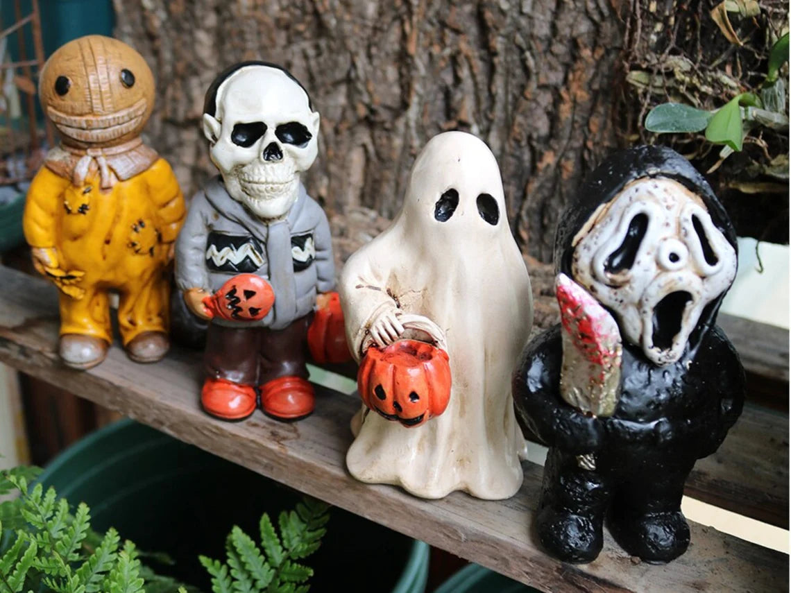 Mini Halloween Ghost Skeleton Pumpkin Miniature Gnome Figurines Resin Scary Statue Fairy Garden Decoration Ornaments Home Decor