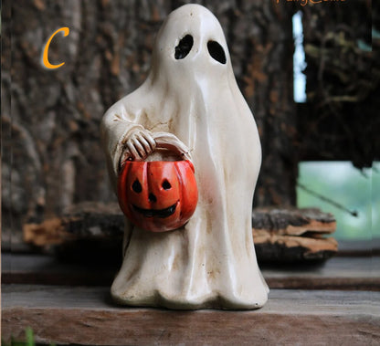 Mini Halloween Ghost Skeleton Pumpkin Miniature Gnome Figurines Resin Scary Statue Fairy Garden Decoration Ornaments Home Decor