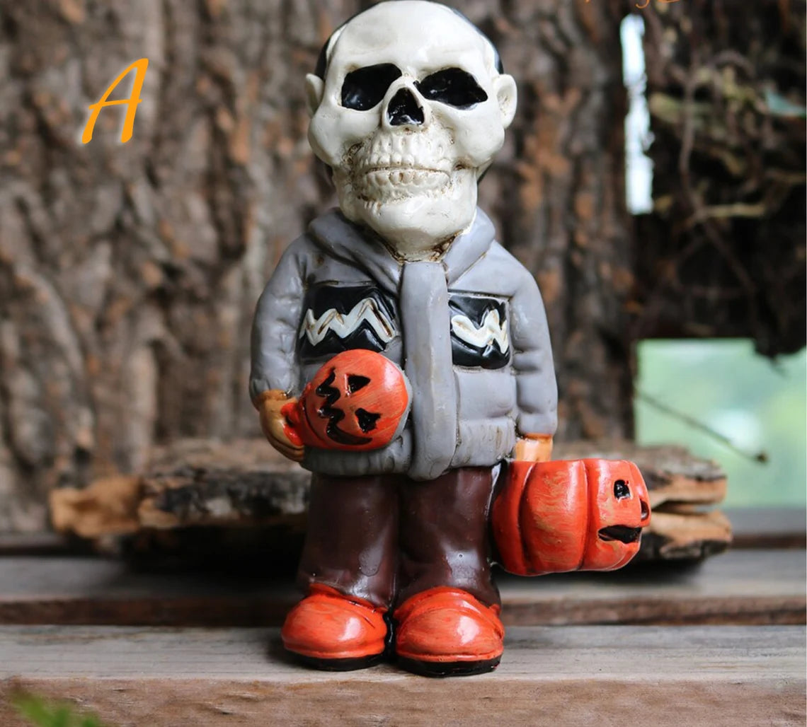 Mini Halloween Ghost Skeleton Pumpkin Miniature Gnome Figurines Resin Scary Statue Fairy Garden Decoration Ornaments Home Decor