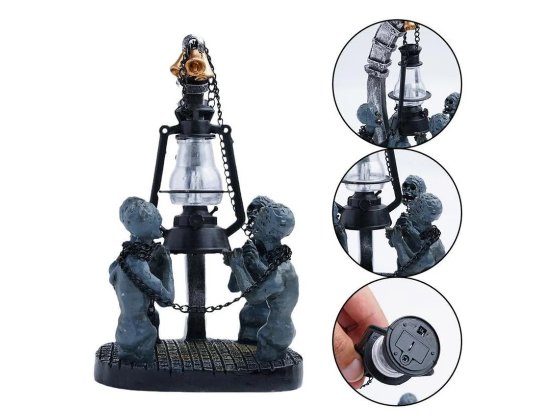 Novelty Bloodborne Lamp Halloween Party Supplies Four-Skull Statue Creative Shape Horror Zombie Chain Light Art Figurines