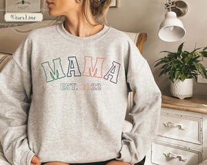 Custom Retro Mama Est 2022 Sweatshirt, Grandma Established Shirt, Personalized Year Mama Crewneck Sweater, Gift For Mom, New Mom Tee