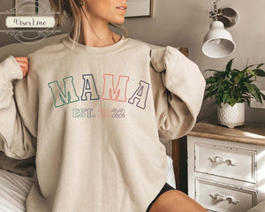 Custom Retro Mama Est 2022 Sweatshirt, Grandma Established Shirt, Personalized Year Mama Crewneck Sweater, Gift For Mom, New Mom Tee