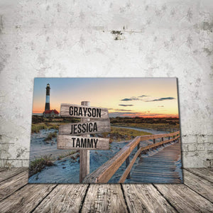 Personalized Fire Island Lighthouse Multi-Names 0.75 and 1,5 Framed Canvas - Street Signs Customized With Names- Home Living- Wall Decor