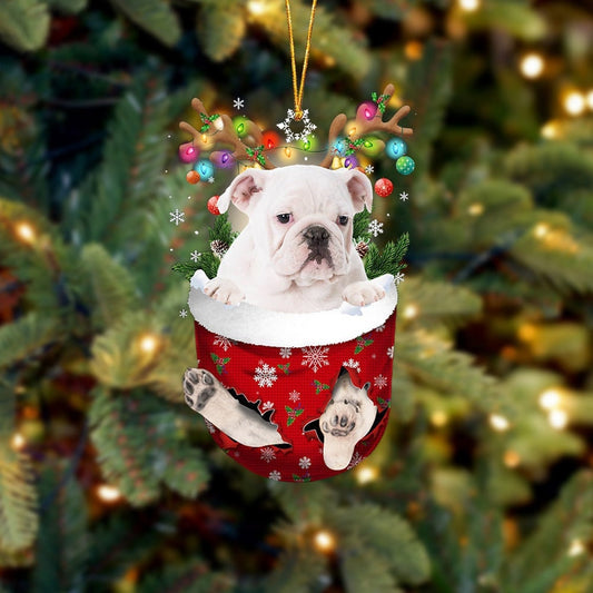 WHITE English Bulldog In Snow Pocket Christmas Ornament, Bulldog Christmas Ornament, Tree Decoration, Bulldog Ornament, Bulldog For Lover