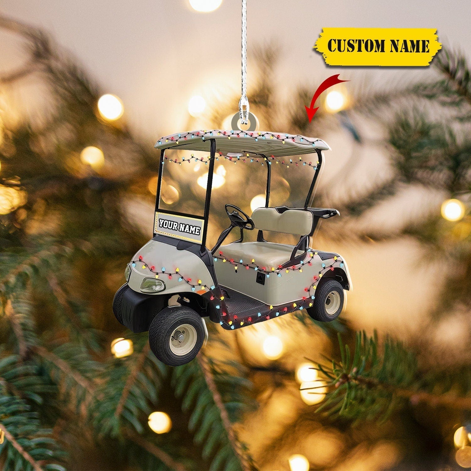 Personalized Name Golf Cart Ornament, Golf Lover Gift, Custom Golf Christmas Ornament, Gift For Golf Lover, 2D Ornament, Laser Cut Ornament.