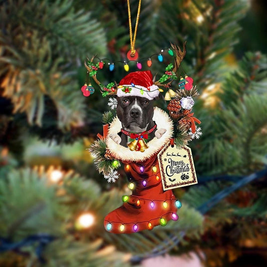American Pit Bull Terrier Christmas Boot Two Sided Ornament Dog  Hanging Ornament,Pitbull Dog Sleeping Angel Wing Christmas Flat Ornament