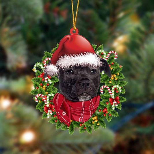 Black American Staffordshire Terrier - Xmas Bandana Hanging Ornament, American Staffordshire Ornaments For Christmas Tree, Dog Ornament