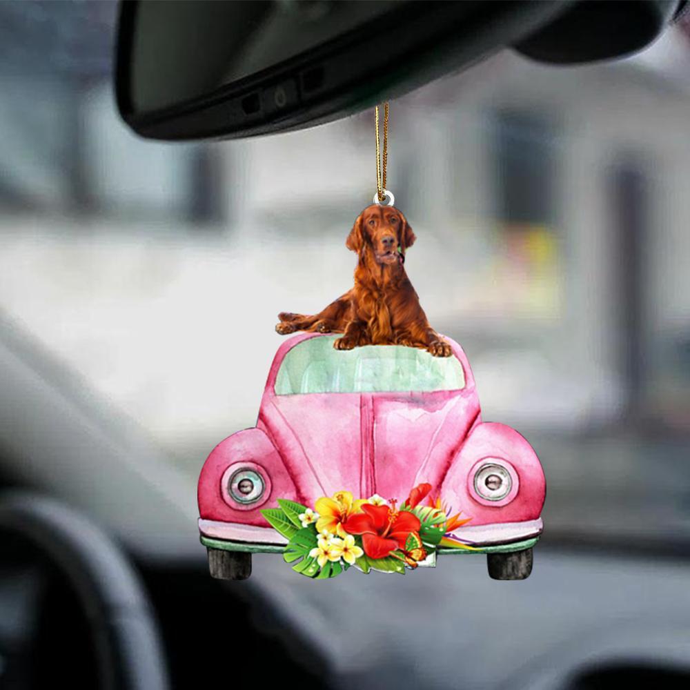 Irish Setter 2-Pink Hippie Car-Two Sided Ornament - Best gifts your whole family