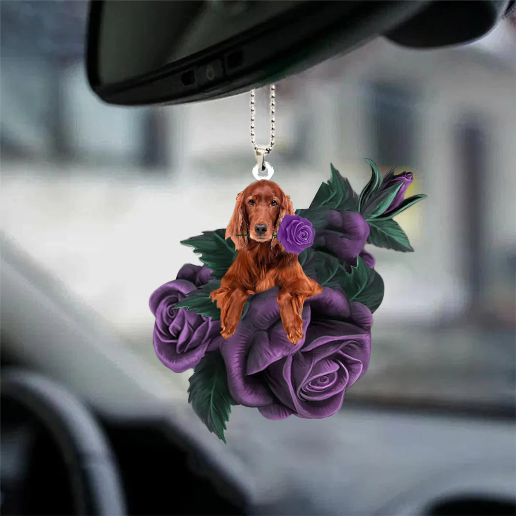 Irish Setter In Purple Rose Car Hanging Ornament - Best gifts your whole family