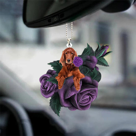 Irish Setter In Purple Rose Car Hanging Ornament - Best gifts your whole family