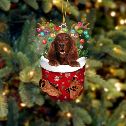 Irish Setter In Snow Pocket Christmas Ornament Flat Acrylic Dog Ornament - Best gifts your whole family