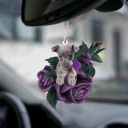 Italian Greyhound In Purple Rose Car Hanging Ornament - Best gifts your whole family