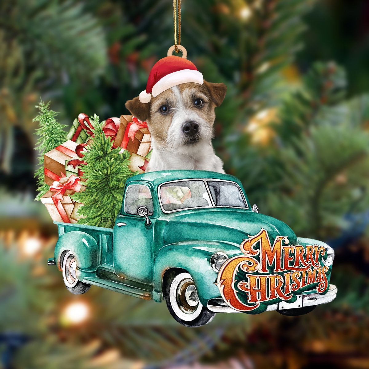 Jack Russel Terrier-Green Truck Hanging Ornament - Best gifts your whole family