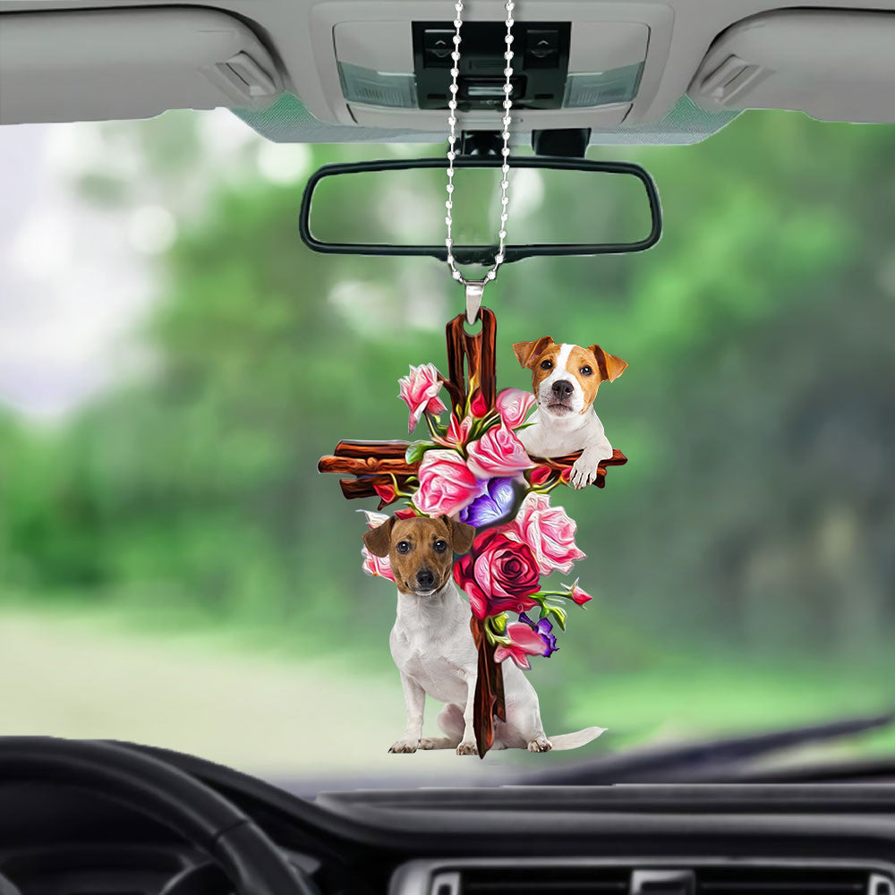 Jack Russell Roses And Jesus Car Hanging Ornament Dog Ornaments For Auto Car Godmerc - Best gifts your whole family