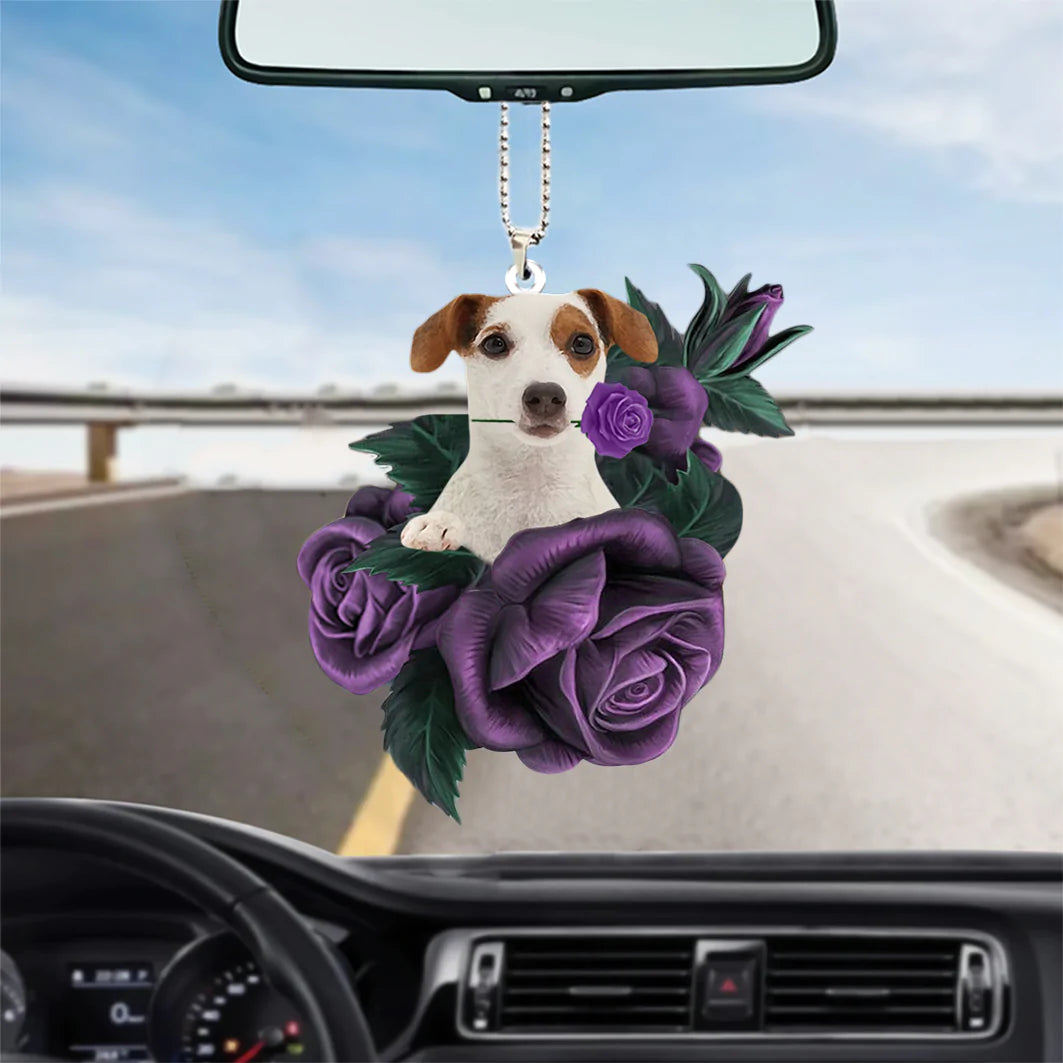 Jack Russell Terrier In Purple Rose Car Hanging Ornament - Best gifts your whole family