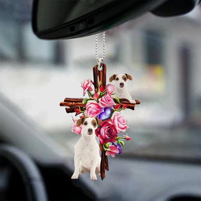 Jack Russell Terrier Roses And Jesus Car Hanging Ornament Dog Ornaments For Auto Car Godmerc - Best gifts your whole family