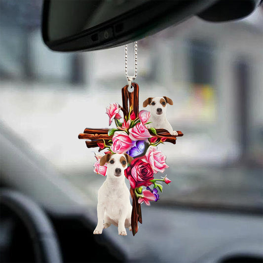 Jack Russell Terrier Roses And Jesus Car Hanging Ornament Dog Ornaments For Auto Car Godmerc - Best gifts your whole family