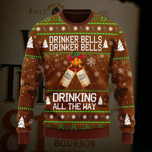 Wild Turkey Drinker Bells Drinker Bells Drinking All The Way Sweater, Christmas Ugly Sweater, Christmas Gift, Gift Christmas 2024