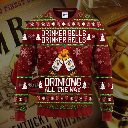 Jim Beam Drinker Bells Drinker Bells Drinking All The Way, Christmas Ugly Sweater, Christmas Gift, Gift Christmas 2024