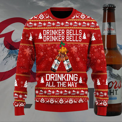 Coors Light Drinker Bells Drinker Bells Drinking All The Way Sweater, Christmas Ugly Sweater, Christmas Gift, Gift Christmas 2024