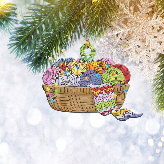 Knitting Yarns Accessories With String Lights Flat 2D Ornament, Christmas Tree Ornament, Home Decor Plastic Ornament - Best gifts your whole family