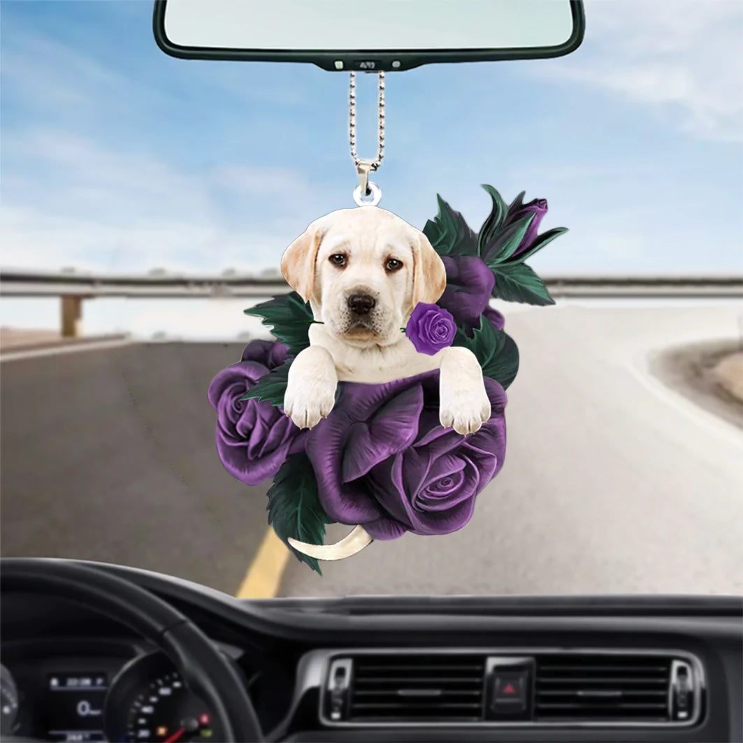 Labrador Retriever In Purple Rose Car Hanging Ornament, Best Car Ornament - Best gifts your whole family