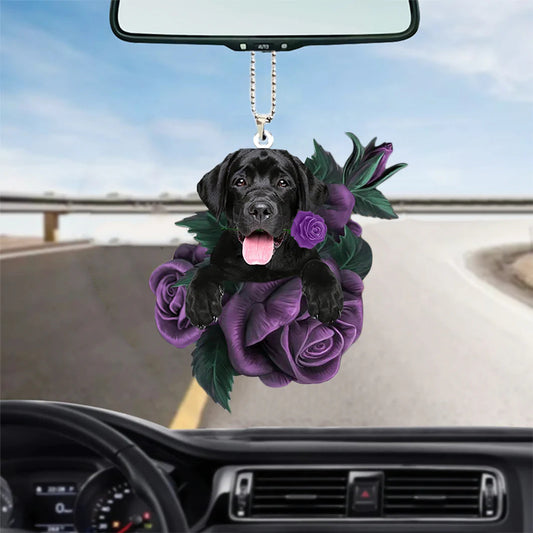 Labrador Retriever In Purple Rose Car Hanging Ornament, Christmas Ornament Gift For Dog Lovers - Best gifts your whole family