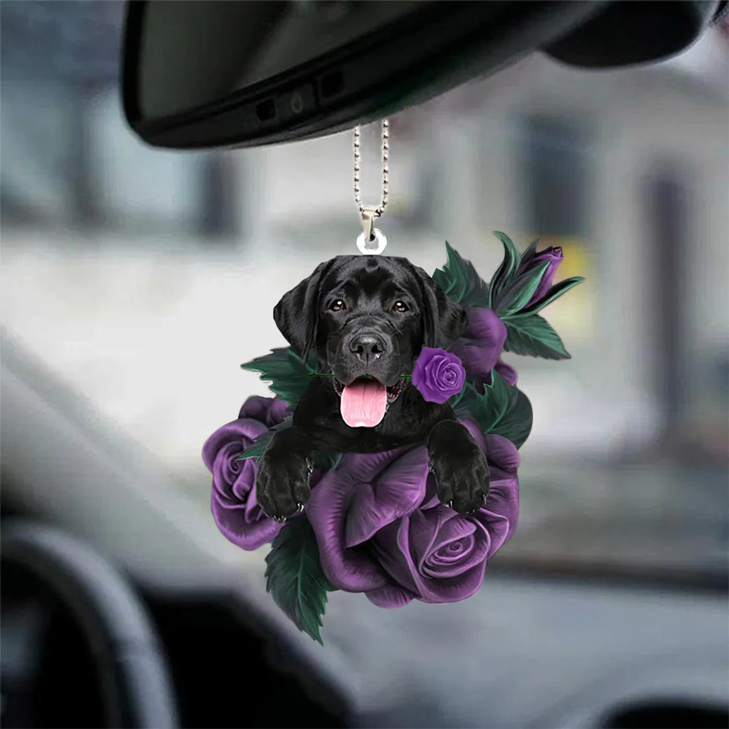 Labrador Retriever In Purple Rose Car Hanging Ornament, Christmas Ornament Gift For Dog Loversa - Best gifts your whole family