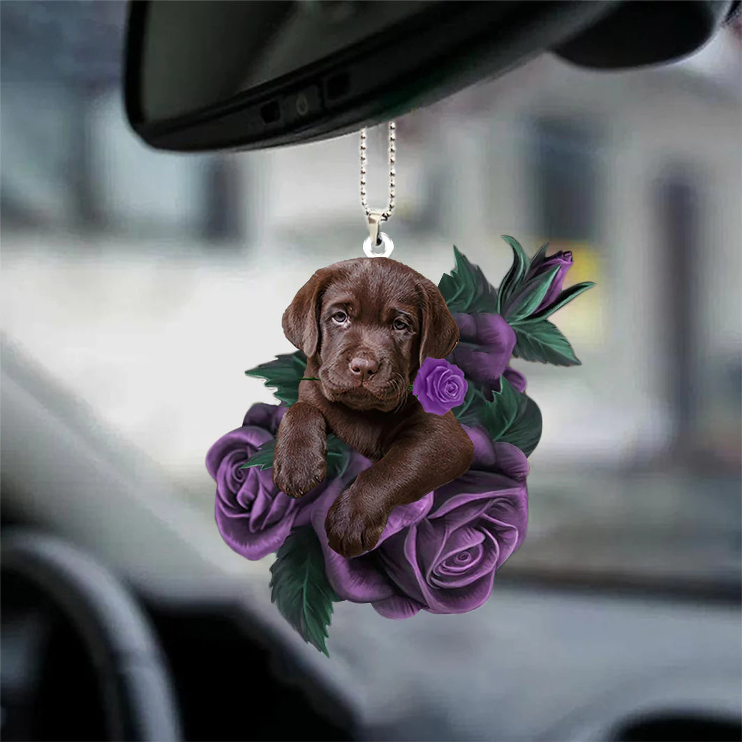 Labrador Retriever In Purple Rose Car Hanging Ornament - Best gifts your whole family
