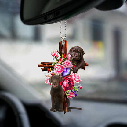 Labrador Retriever Roses And Jesus Car Hanging Interior Ornament Dog Ornaments For Auto Car Godmerc - Best gifts your whole family
