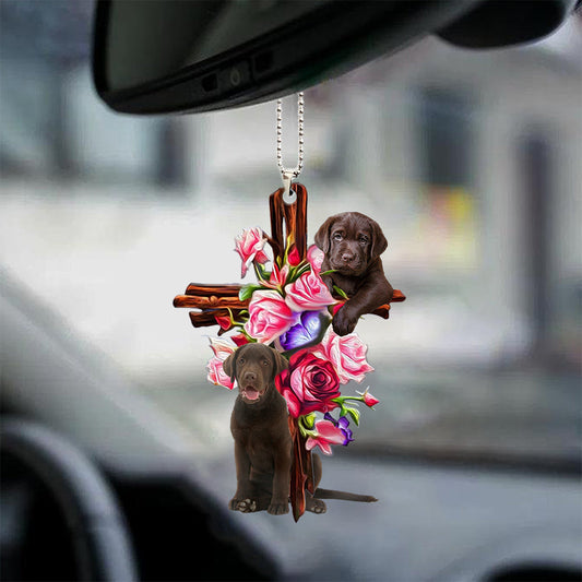 Labrador Retriever Roses And Jesus Car Hanging Interior Ornament Dog Ornaments For Auto Car Godmerc - Best gifts your whole family