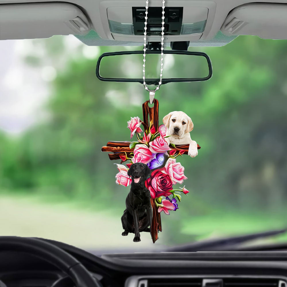 Labrador Retriever Roses And Jesus Car Hanging Ornament Dog Ornaments For Auto Car - Best gifts your whole family