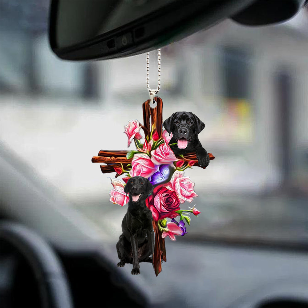 Labrador Retriever Roses And Jesus Car Hanging Ornament Dog Ornaments For Auto Car Godmerc - Best gifts your whole family