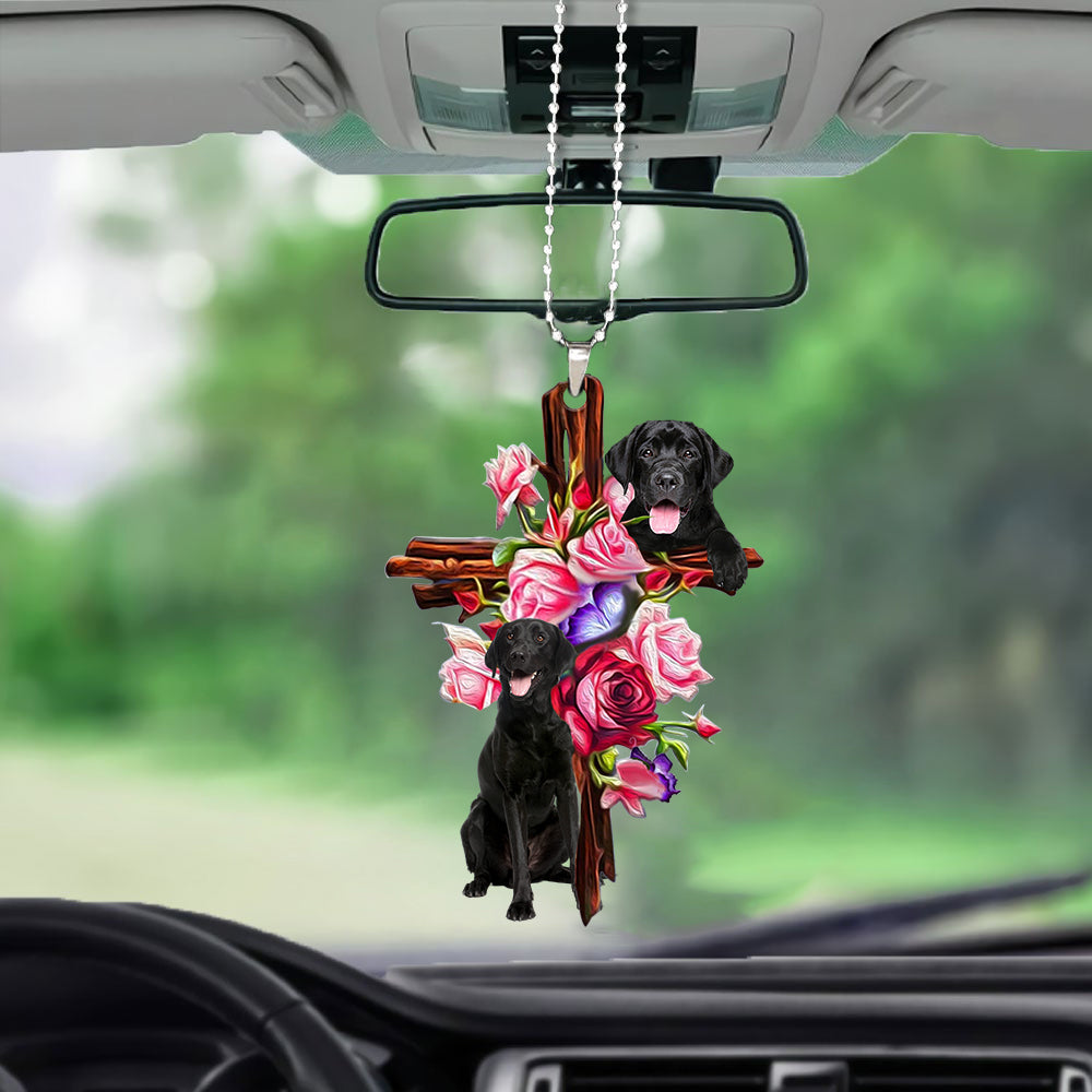 Labrador Retriever Roses And Jesus Car Hanging Ornament Dog Ornaments For Auto Car Godmerc - Best gifts your whole family