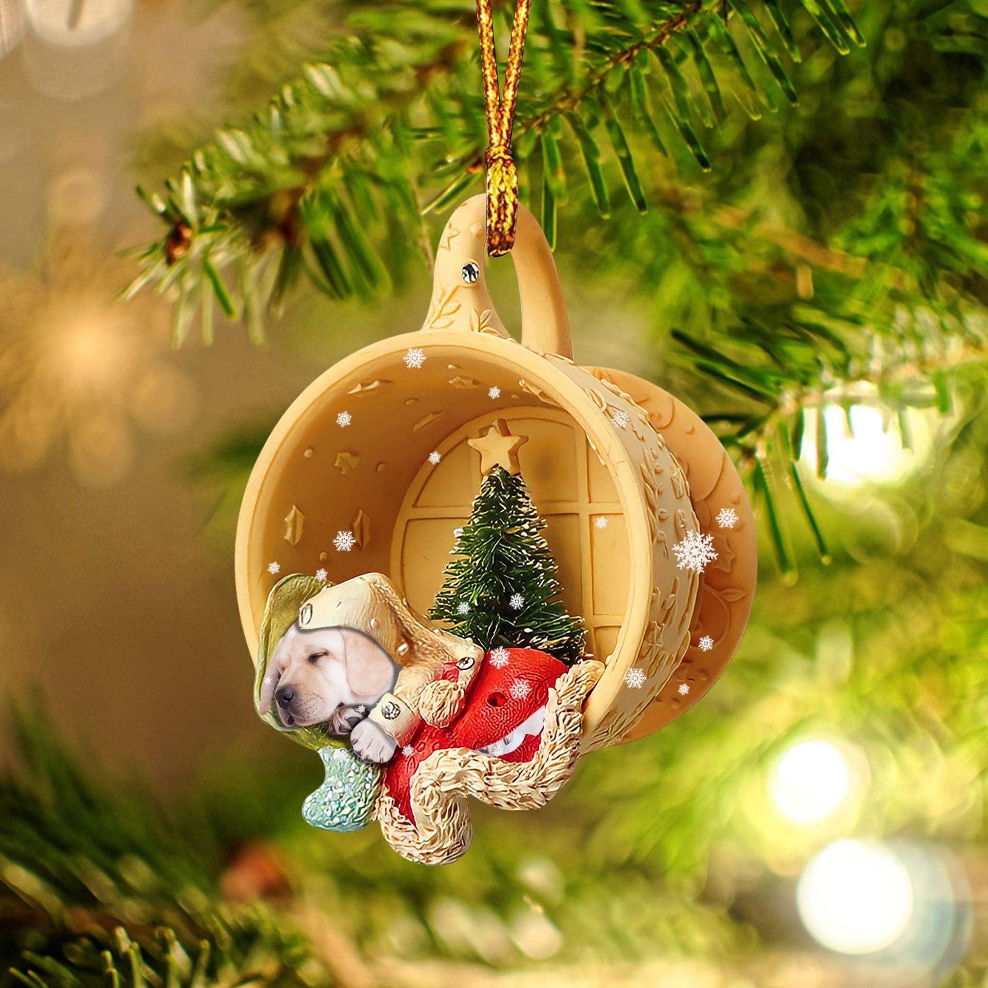 Labrador Retriever Sleeping in a tiny cup Christmas Holiday-Two Sided Ornament, Christmas Ornament - Best gifts your whole family