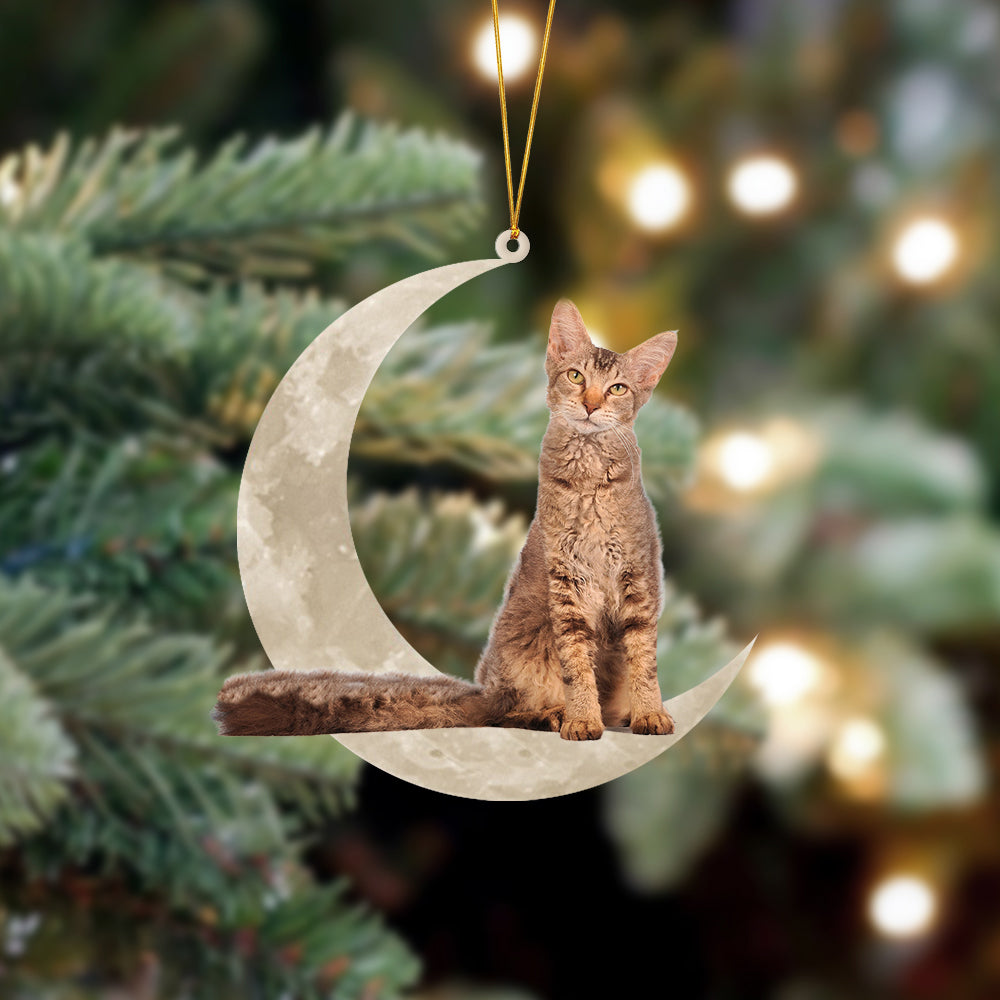 LaPerm Cat Sits On The Moon Hanging Ornament - Best gifts your whole family