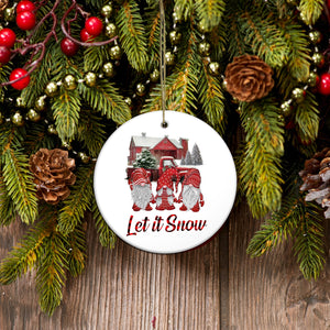 Buffalo plaid let it snow Gnome Merry Christmas Funny Christmas ceramic ornament - Merry Christmas family gift idea