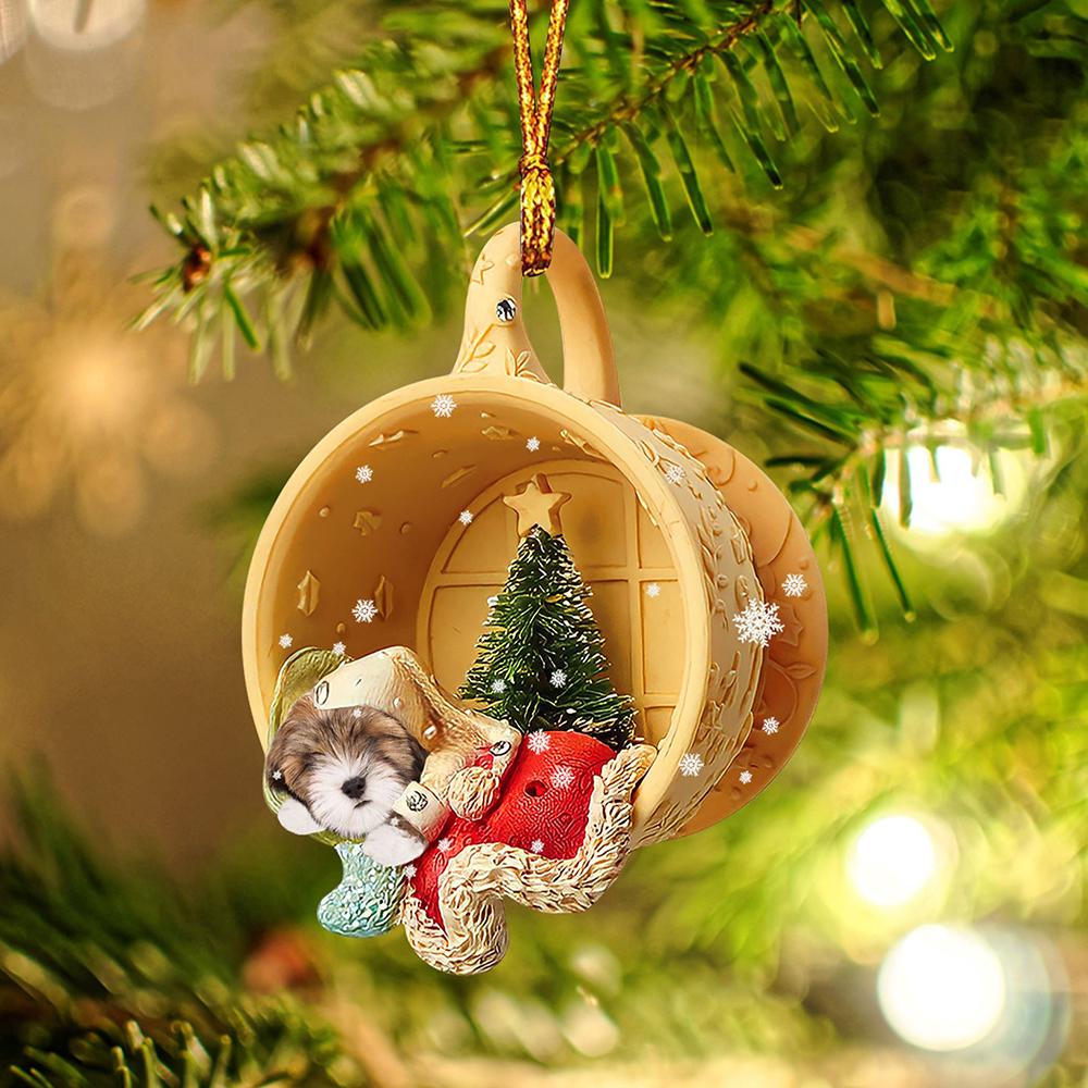Lhasa Apso Sleeping in a tiny cup Christmas Holiday-Two Sided Ornament, Christmas Ornament, Car Ornament - Best gifts your whole family