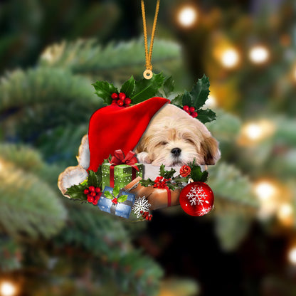 Lhasa Apso-Sleeping In Hat Two Sides Ornament Dog Sleeping Ornament - Best gifts your whole family