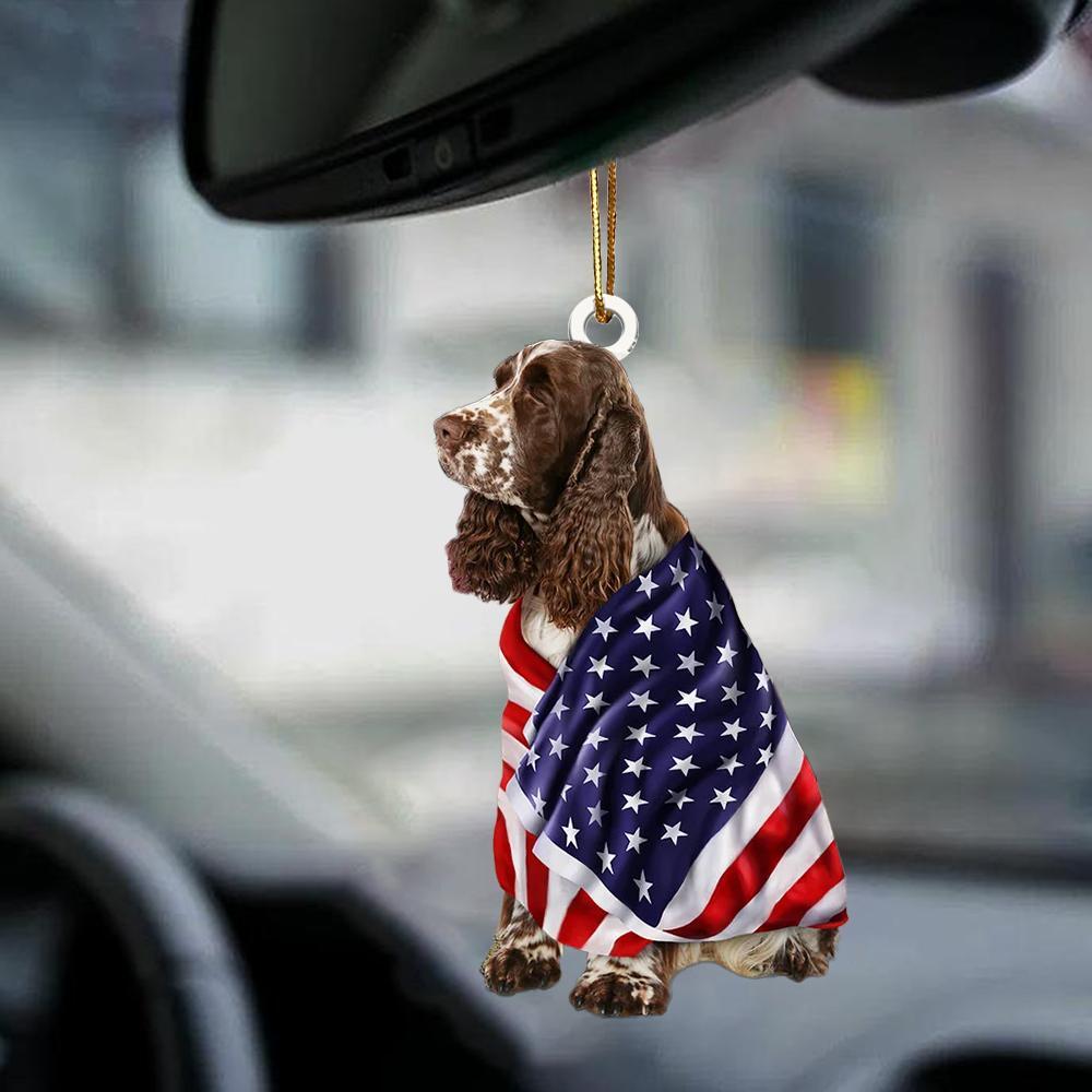 Liver And White Springer Spaniel American Patriot Flag Two Sided Ornament - Best gifts your whole family