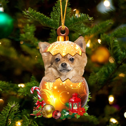 Long haired Tan Chihuahua. In Golden Egg Christmas Ornament - Best gifts your whole family