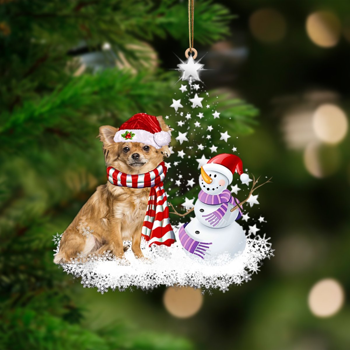 Long Haired Tan Chihuahua-Star Tree Hanging Ornament - Best gifts your whole family