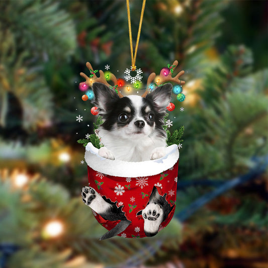 Long haired white Chihuahua-In Christmas Pocket Two Sides Ornament, Christmas Ornament, Car Ornament - Best gifts your whole family